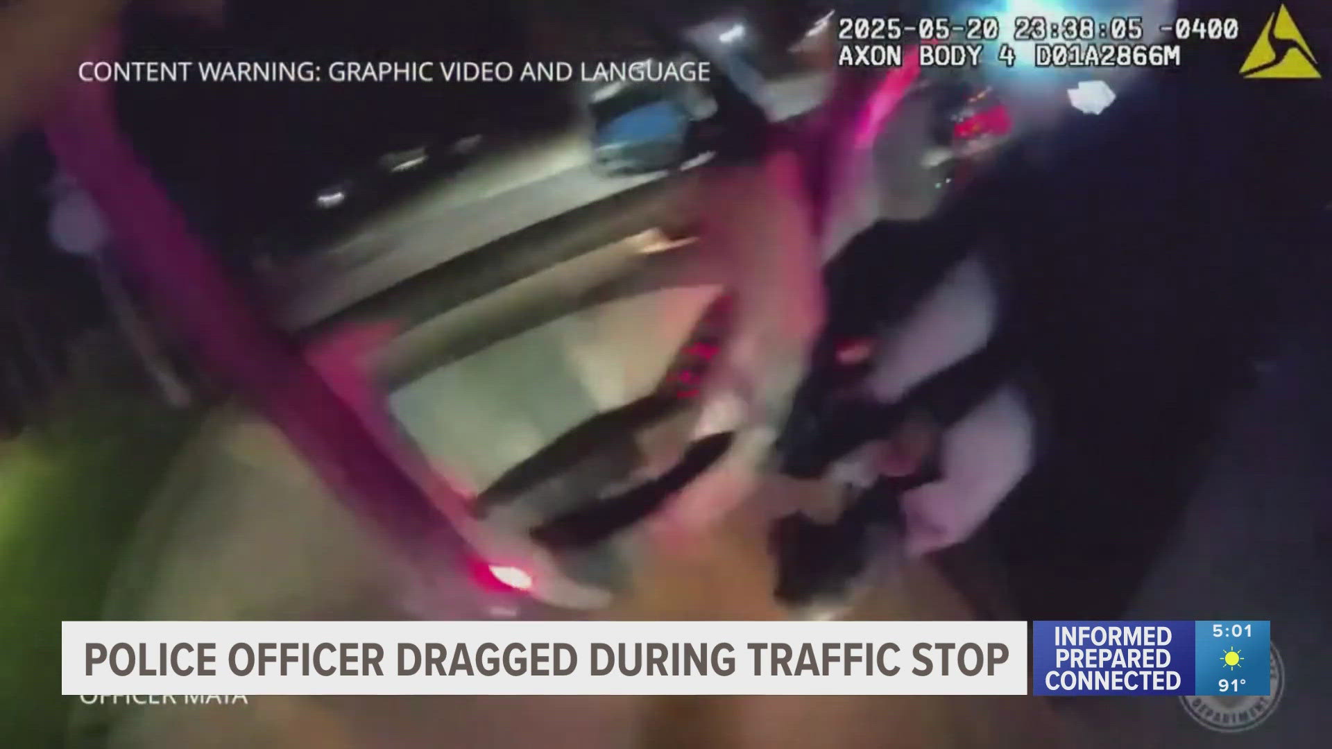 What started as a traffic stop escalated into a dangerous crash Tuesday night, with a Bradenton police officer getting pinned between a driver and his dashboard.