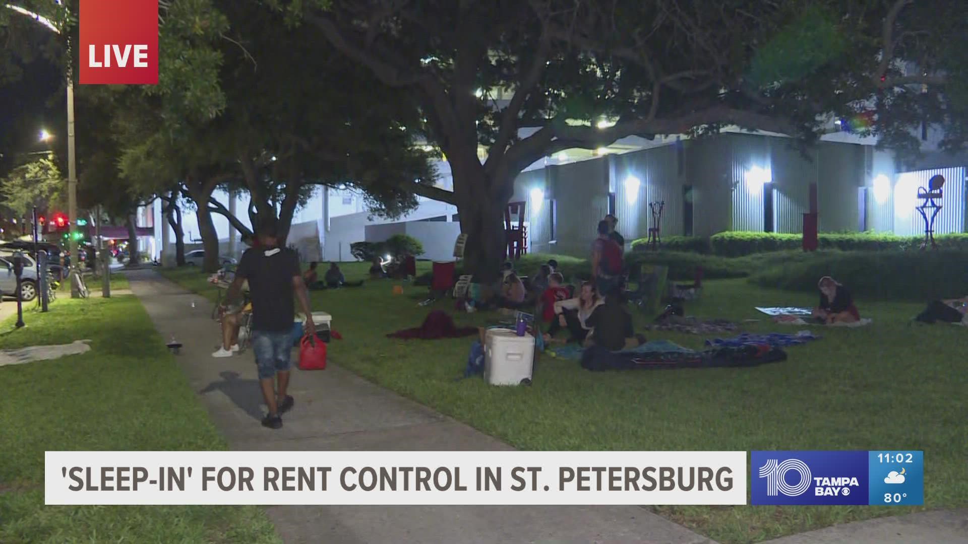 St. Petersburg Tenants Union staged the 'sleep-in' as they call for the city to declare a housing emergency.