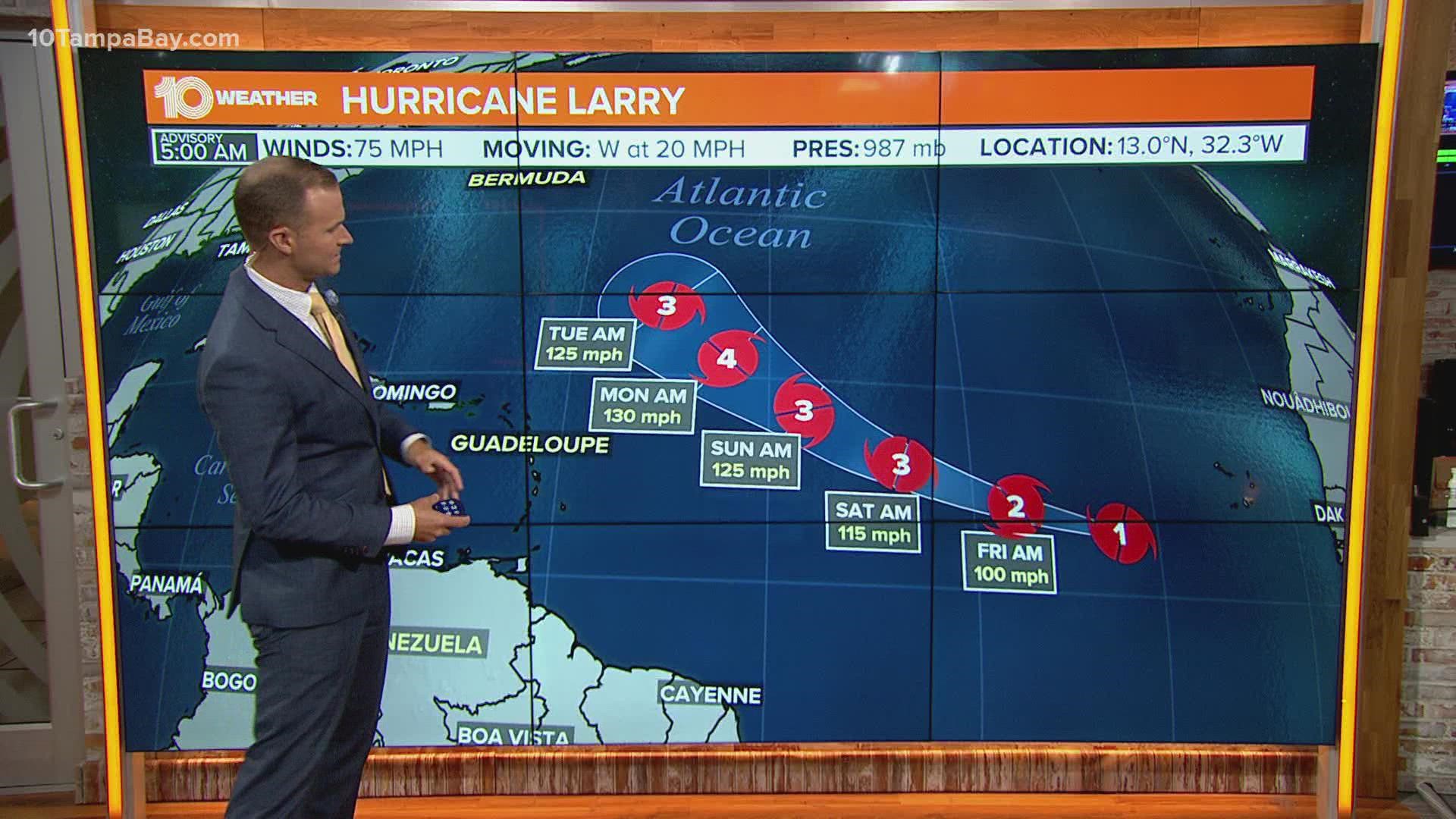 Larry is forecast to reach major hurricane strength this weekend.