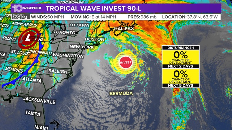 Invest 90-L forms in the northwest Atlantic