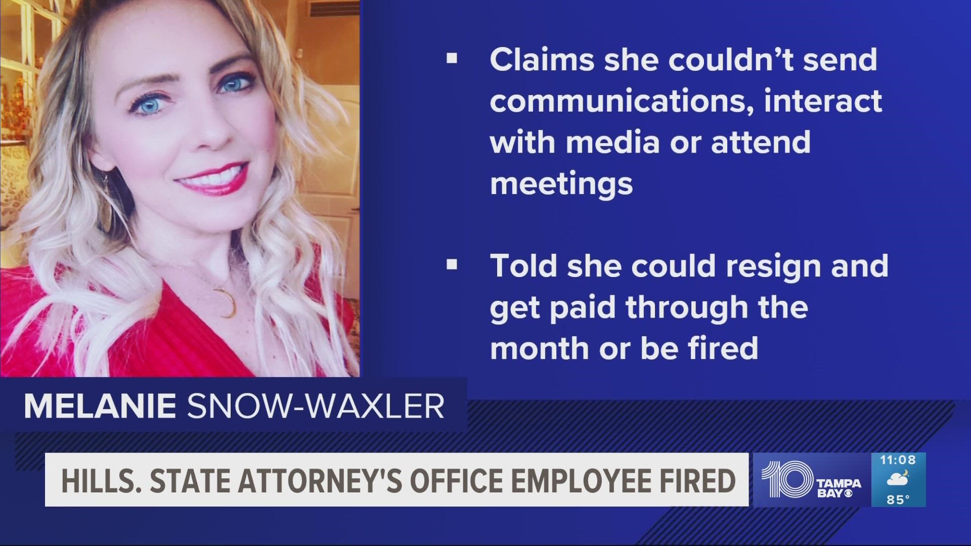 Melanie Snow-Waxler says her termination was "unlawful." She began working under now-suspended State Attorney Andrew Warren.
