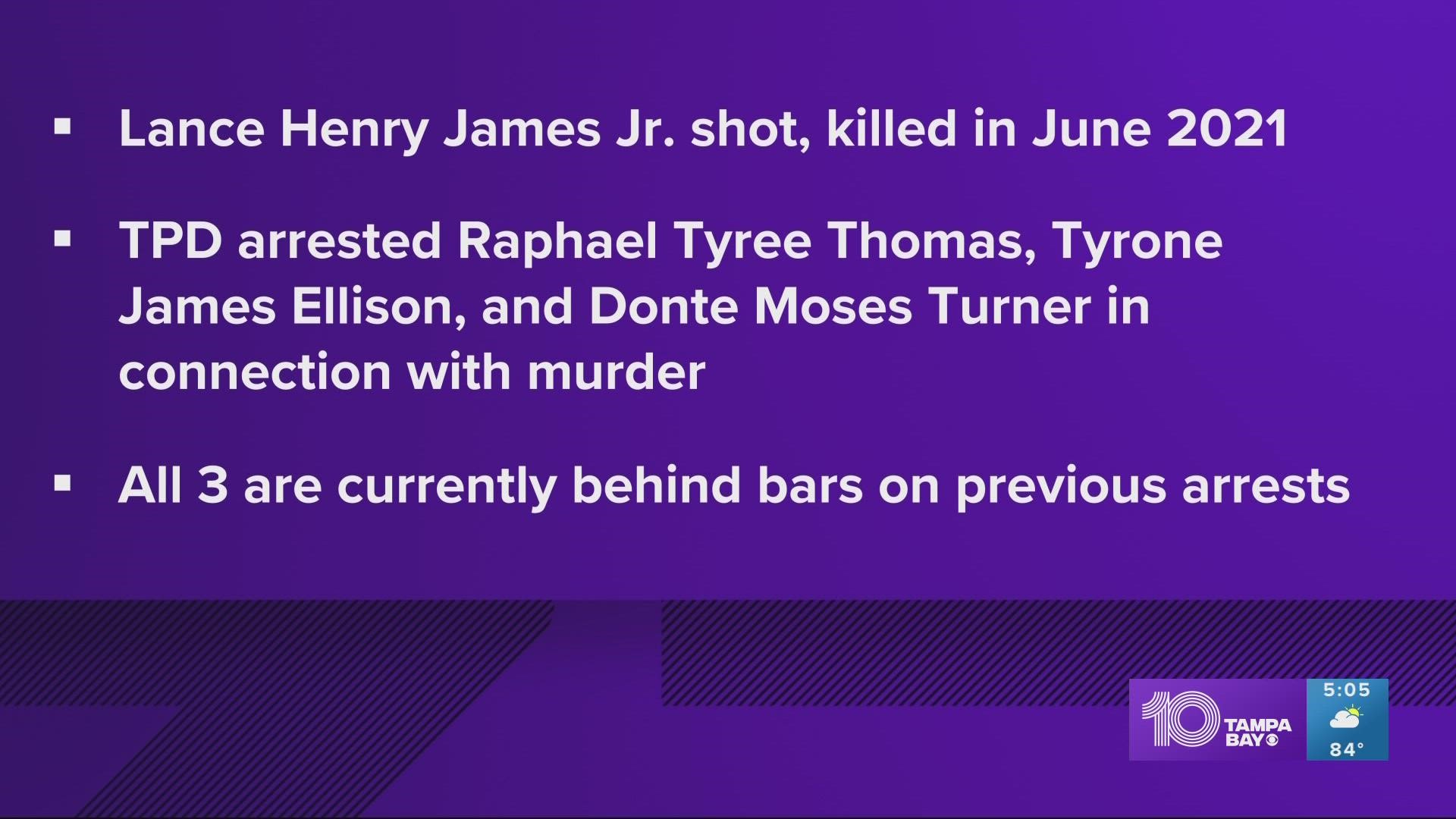 All three people linked to the death of 22-year-old Lance Henry James, Jr. were already in jail for previous offenses, according to law enforcement.