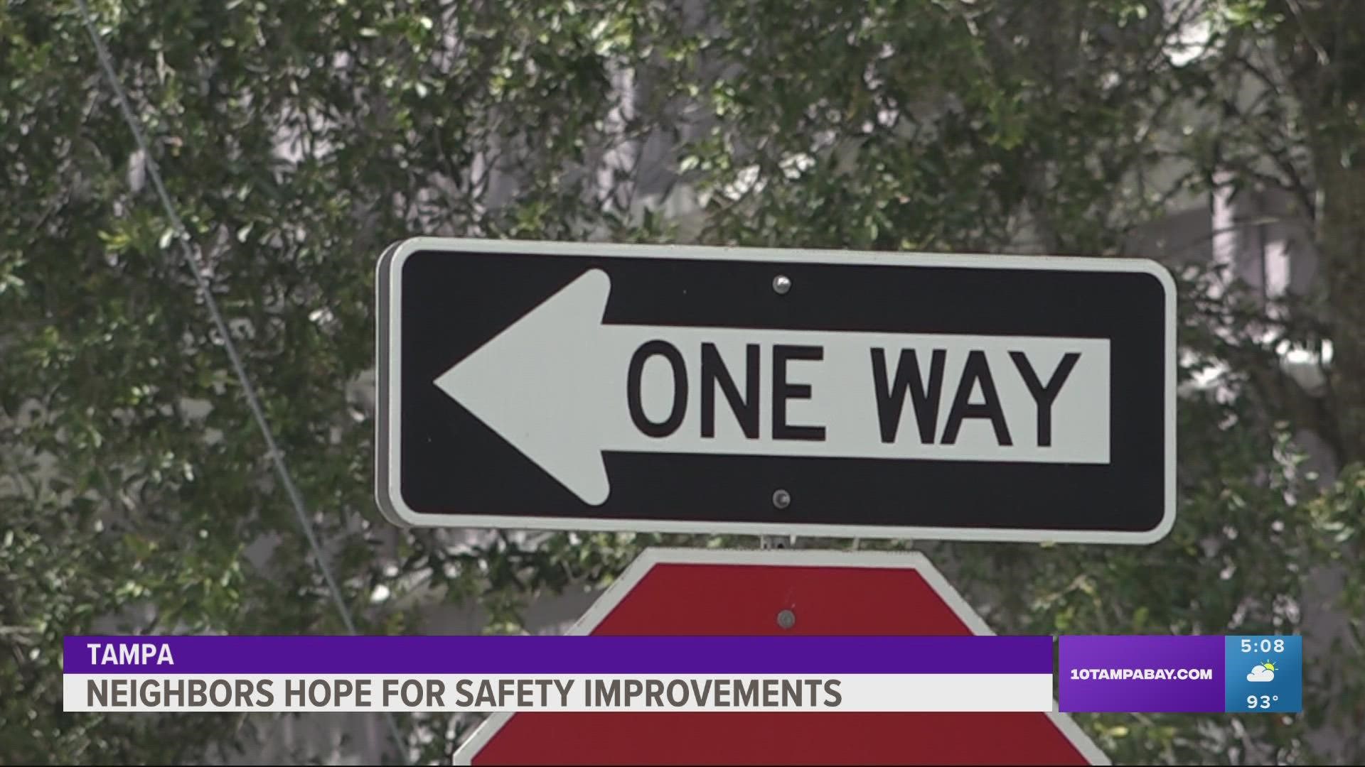 One neighbor put out her own signs on the side of the road reminding drivers to slow down and be aware of the one-way road ahead.