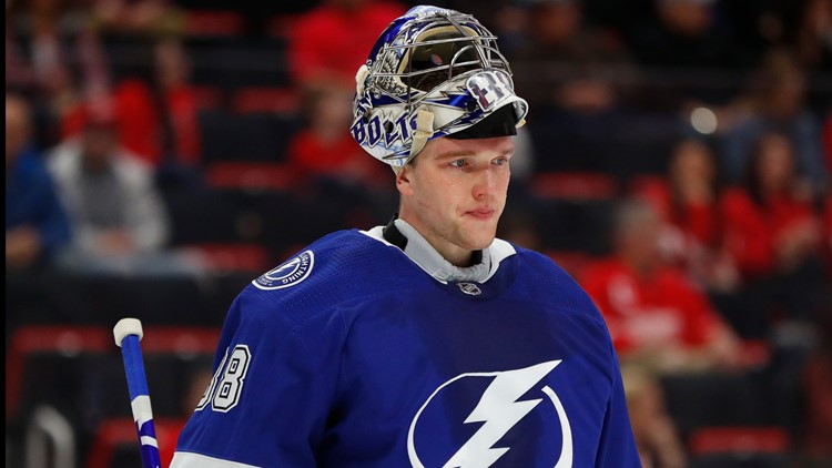 Novemebr 10, 2015: Tampa Bay Lightning goalie Andrei Vasilevskiy #88  watches for the puck in the 2nd period in the game between the Tampa Bay  Lightning & the Buffalo Sabres at Amalie