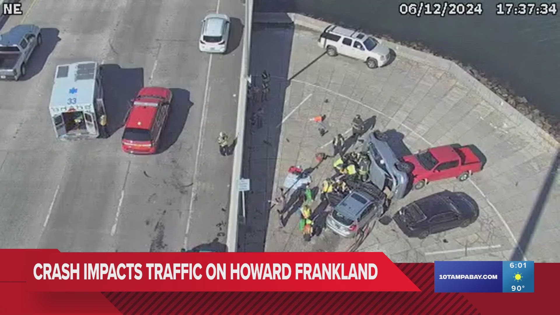 Three northbound lanes of I-275 are back open on the Howard Frankland Bridge, while one lane remains blocked.