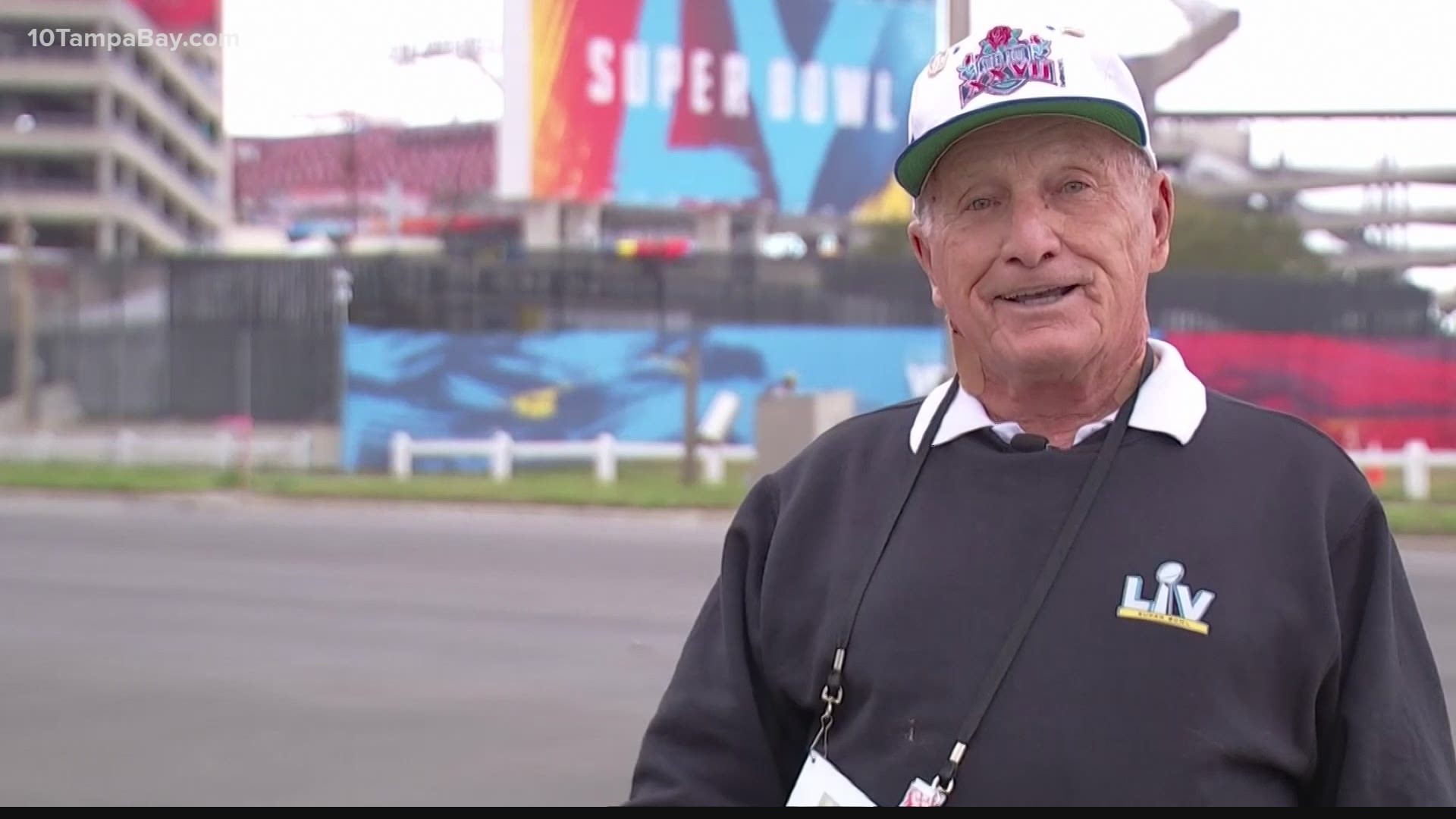 Longtime KC groundskeeper George Toma shows off his Super Bowl LIV