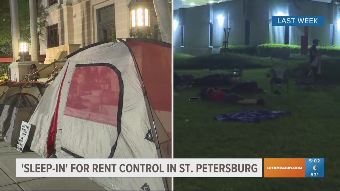 Protestors hold 'sleep-in' outside St. Pete City Hall to demand rent control