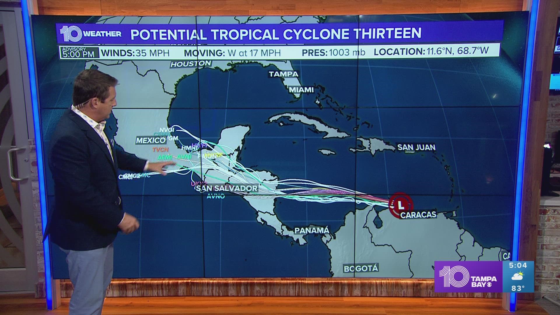 A tropical wave moving through the southern Caribbean is likely to become a tropical depression as it tracks west.