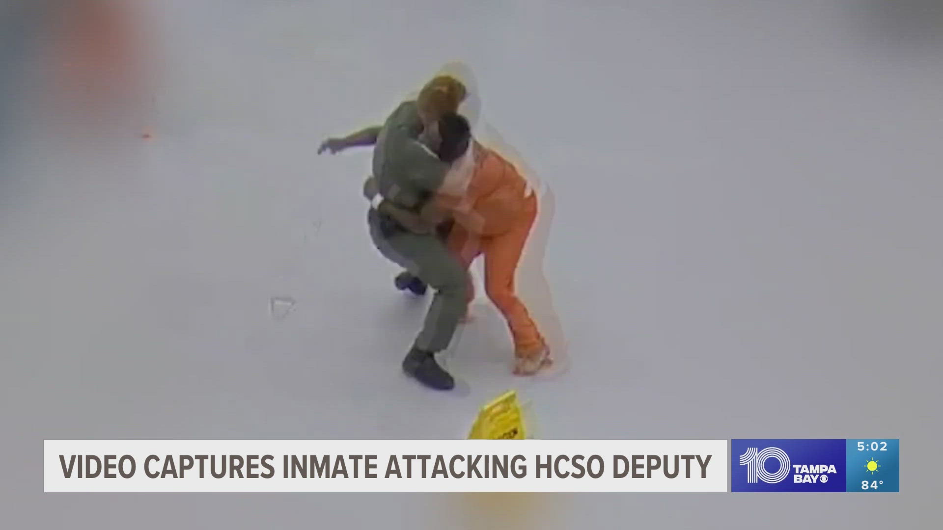 The inmate and the deputy fought for nearly four minutes before another inmate stepped in.