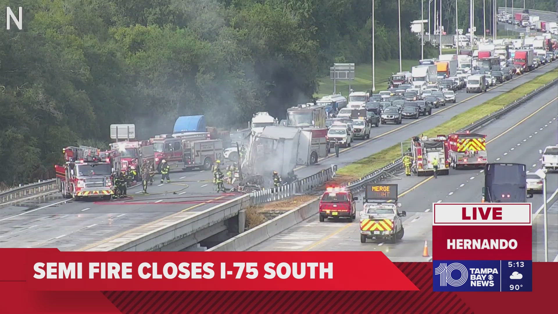 Semi fire closes I-75 South in Hernando County | wtsp.com