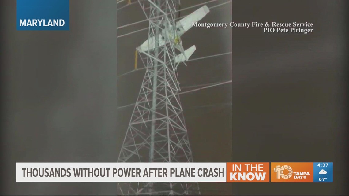 Small plane caught in power lines after crash, passengers OK