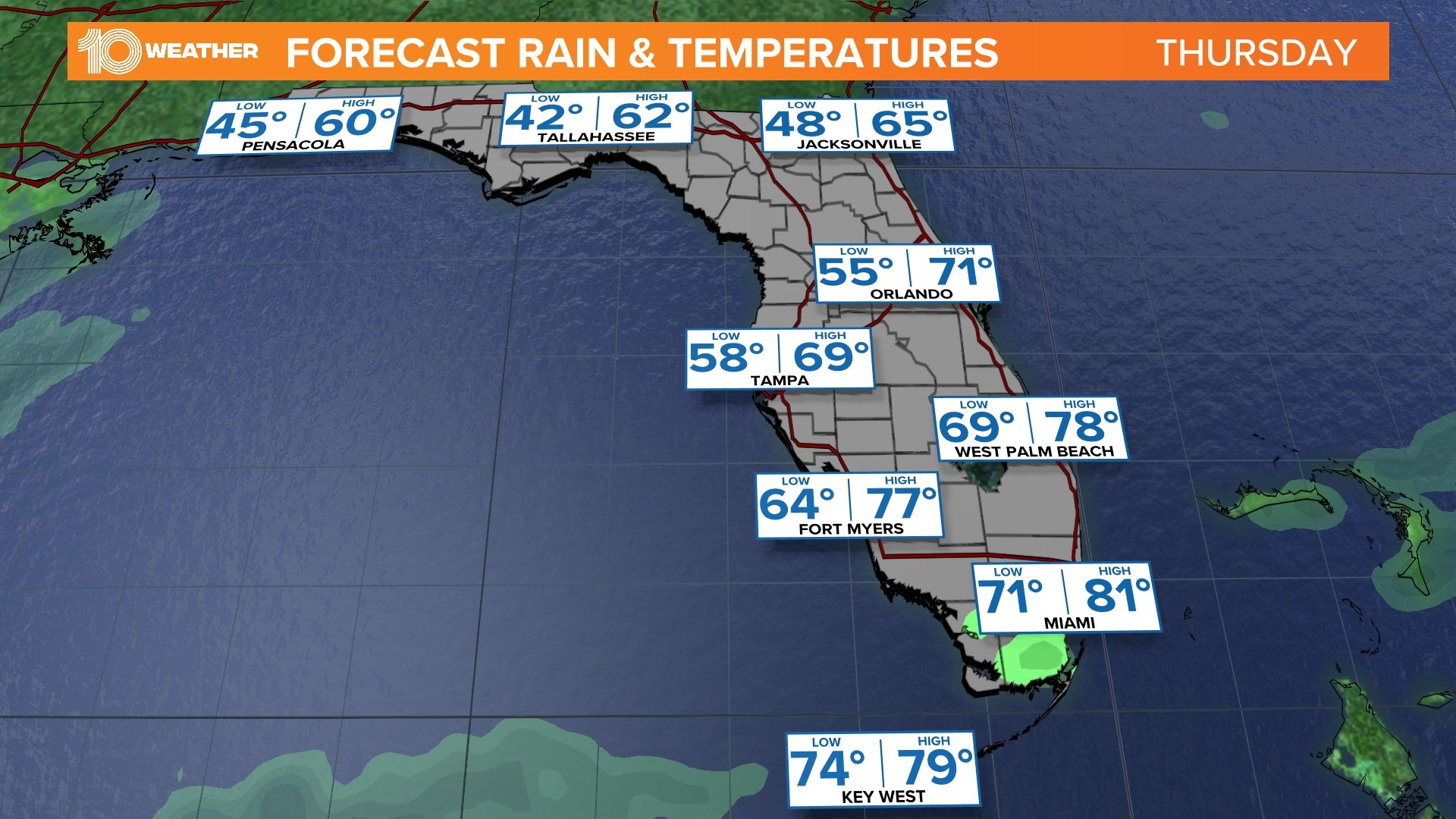 Florida Thanksgiving travel Rain at times but no major issues