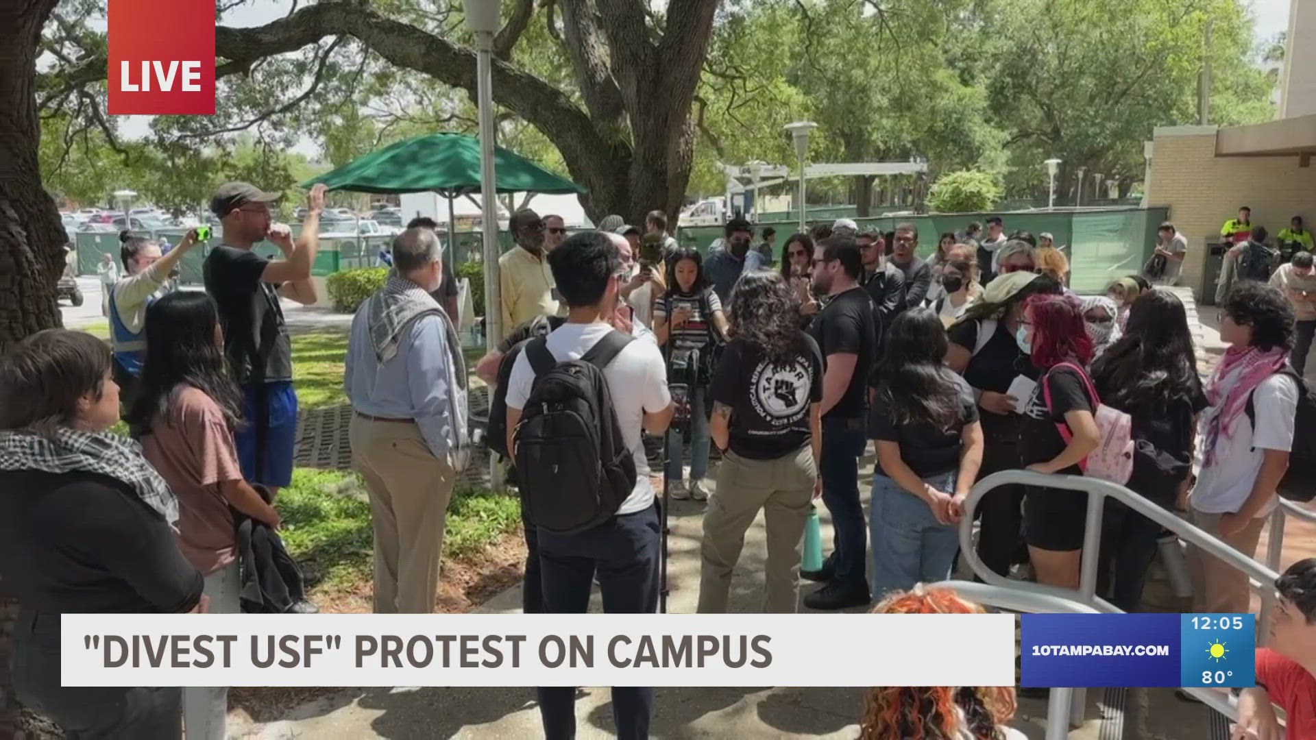 Demonstrators are demanding USF divest from companies that support Israel amid the ongoing Israel-Hamas war, where thousands of Palestinians have died.