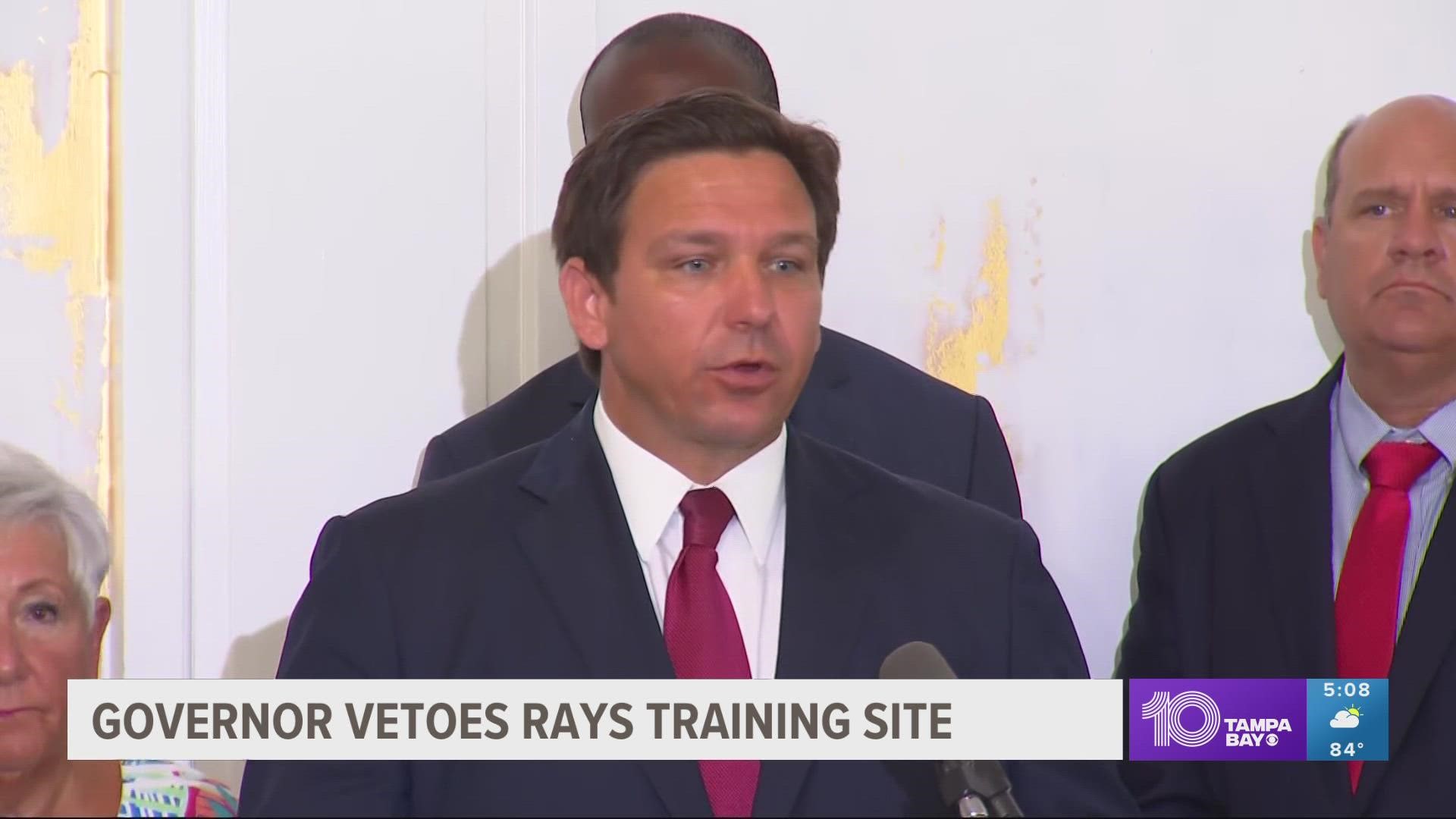 Speaking to reporters Friday, Gov. DeSantis signaled he already planned to veto the funding before the Tampa Bay Rays tweeted about gun violence.