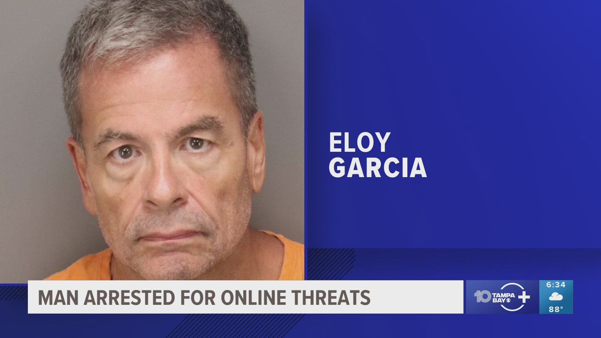 Eloy Garcia, 64, was arrested on a charge of threatening communications or threats of a mass shooting, a second-degree felony. 