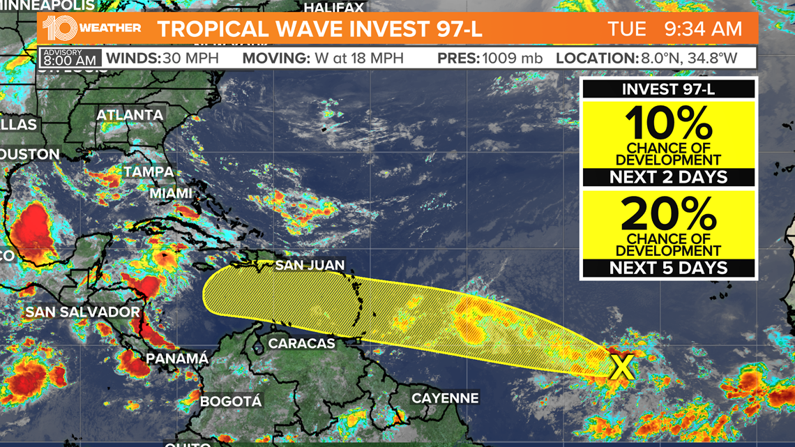 Invest 97L organizes over Atlantic