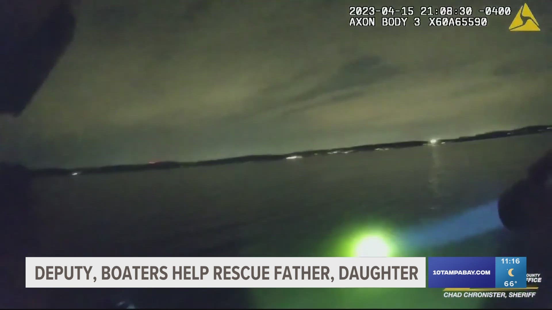 In a video from the sheriff's office, the deputy was able to spot the father and daughter a short distance away yelling for help.