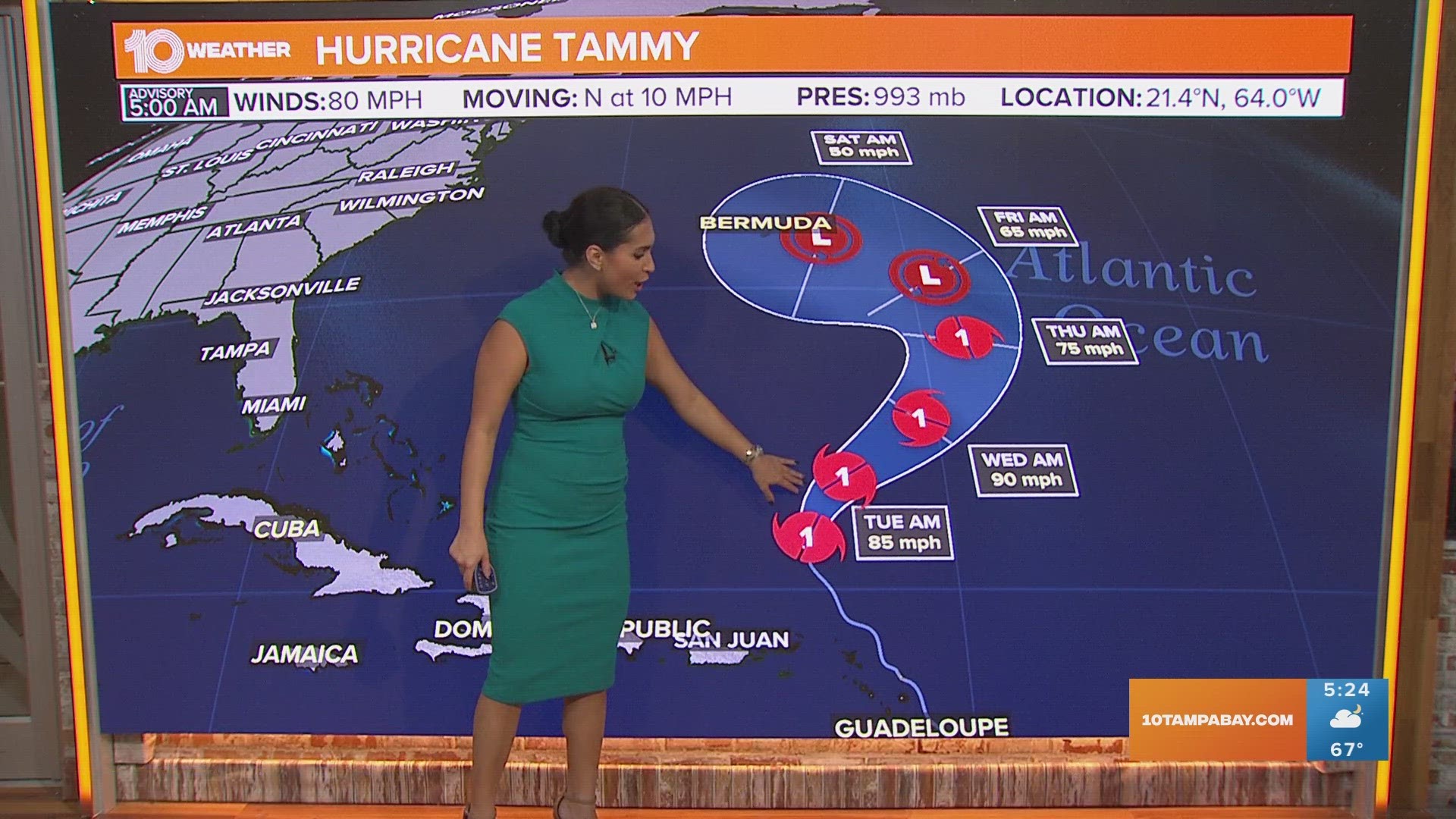 Hurricane Tammy impacted some Caribbean islands over the weekend but for now is expected to steer clear of the U.S. Invest 95-L could develop in the Gulf of Mexico.