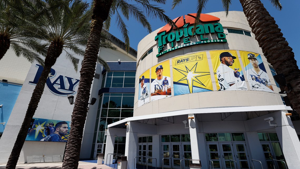 A Tampa Bay Rays team store sits empty before the gates open on