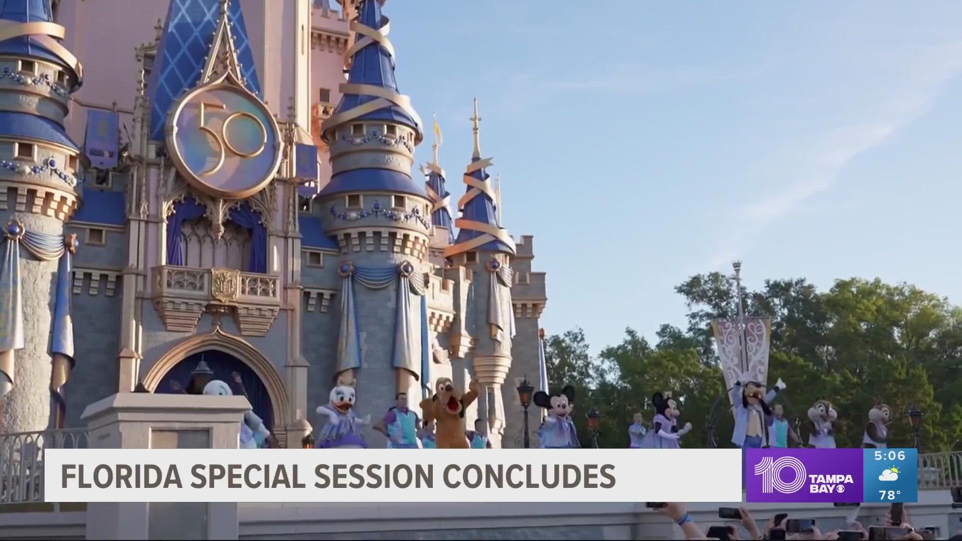 The legislature ended a special session by passing bills in support of state control over Disney's special district, migrant flights and election police units.