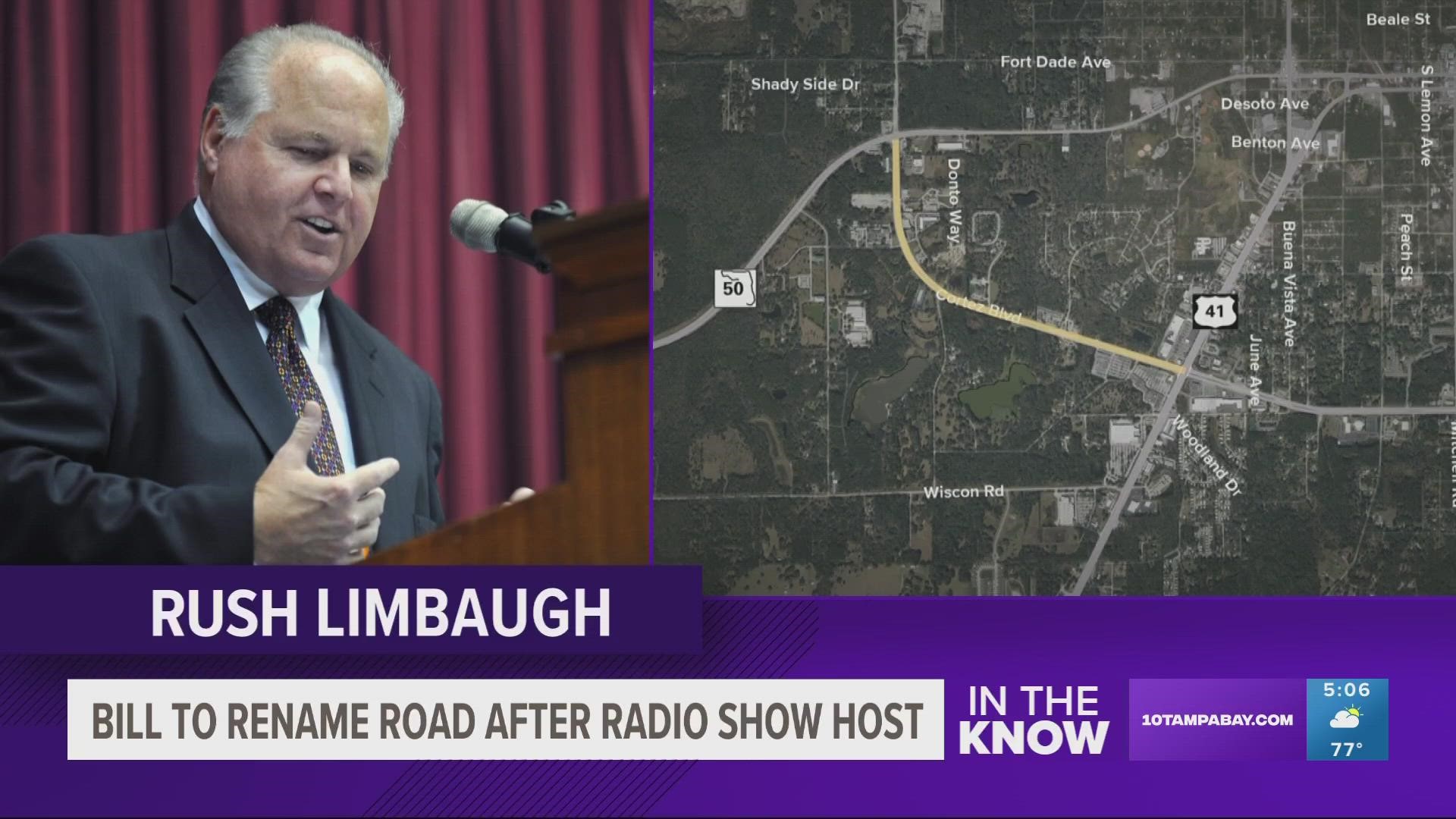 The portion of the highway between U.S. 41 and State Road 50 in Brooksville would be named "Rush Limbaugh Way."