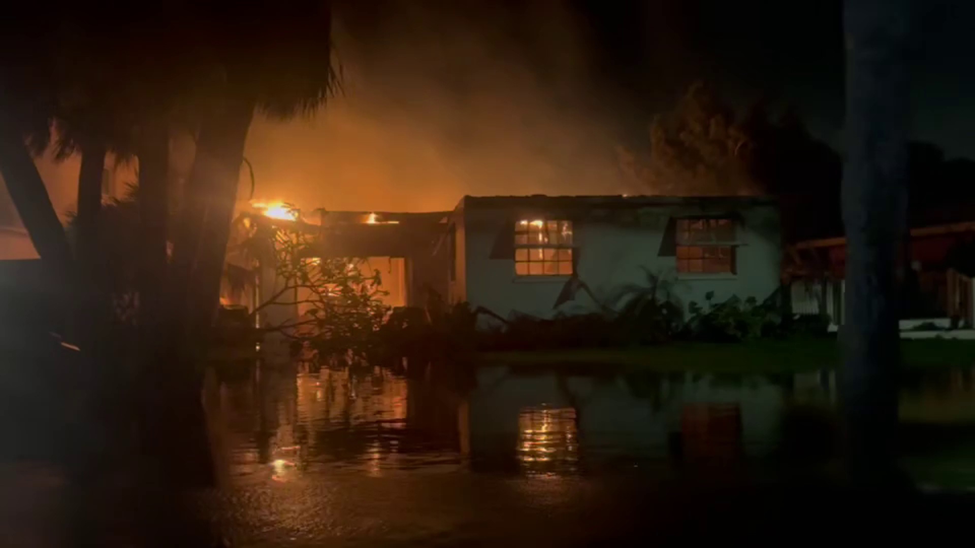 Several homes near Clearwater Beach caught on fire as storm surge slammed into the Tampa Bay area from Helene.