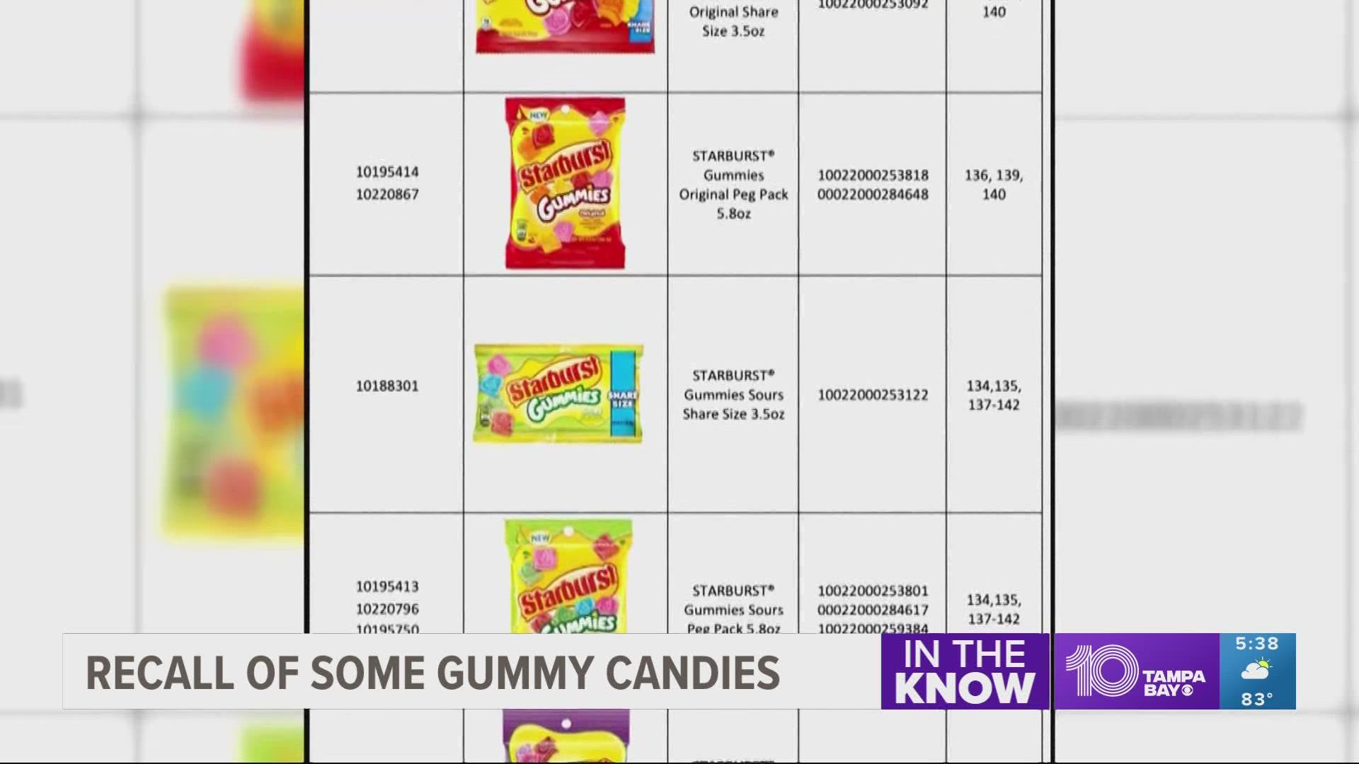 Certain varieties of Starburst, Skittle and Life Saver gummies are being recalled for containing metal fragments, Mars Wrigley said.