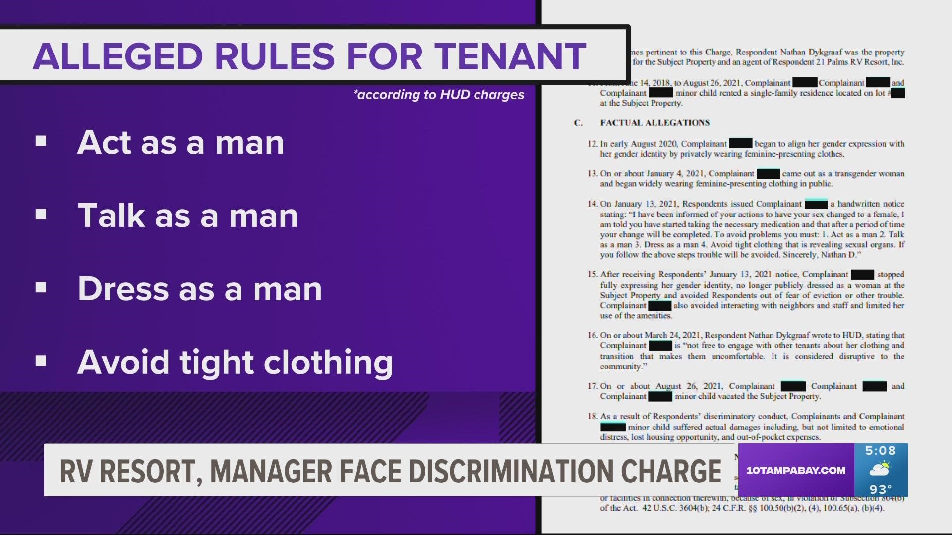 The Polk County RV resort and its manager are both being charged with discrimination.