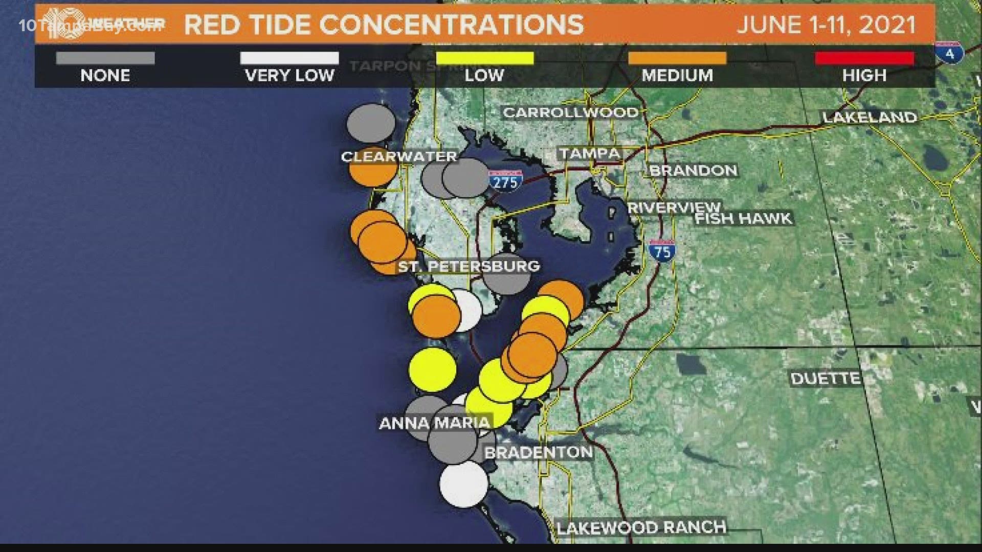 The county's Department of Health says people who are exposed to the red tide organism may experience respiratory symptoms