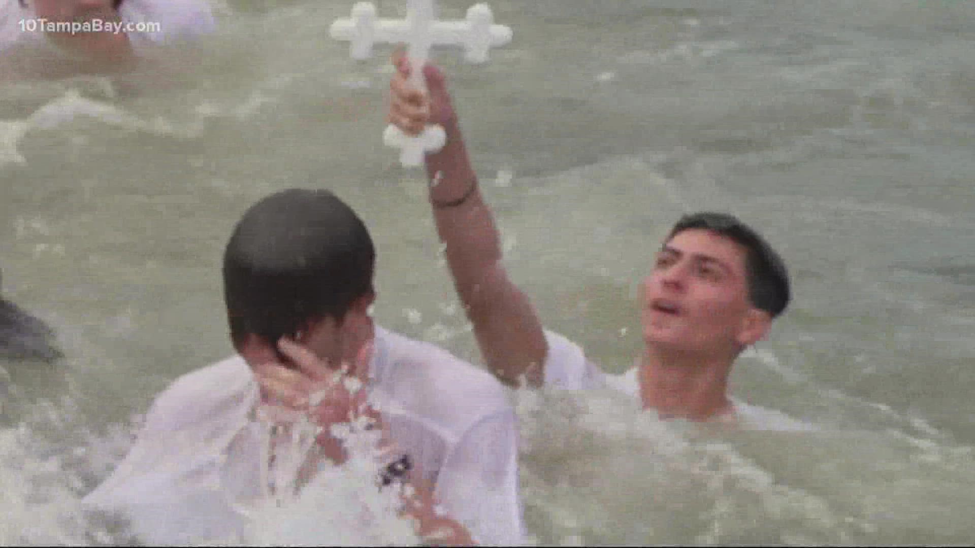 The cross dive is seen as a right of passage for young men in Tarpon Springs.