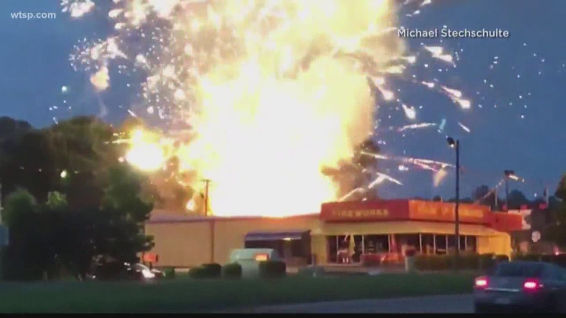 The cause of the fire at the South Carolina fireworks store is unknown. Meanwhile, fireworks are also being blamed for a brush fire near the baseball field where the Mets' minor league team plays.