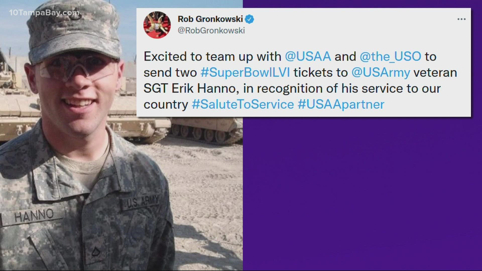 Rob Gronkowski surprises local veteran with Super Bowl tickets