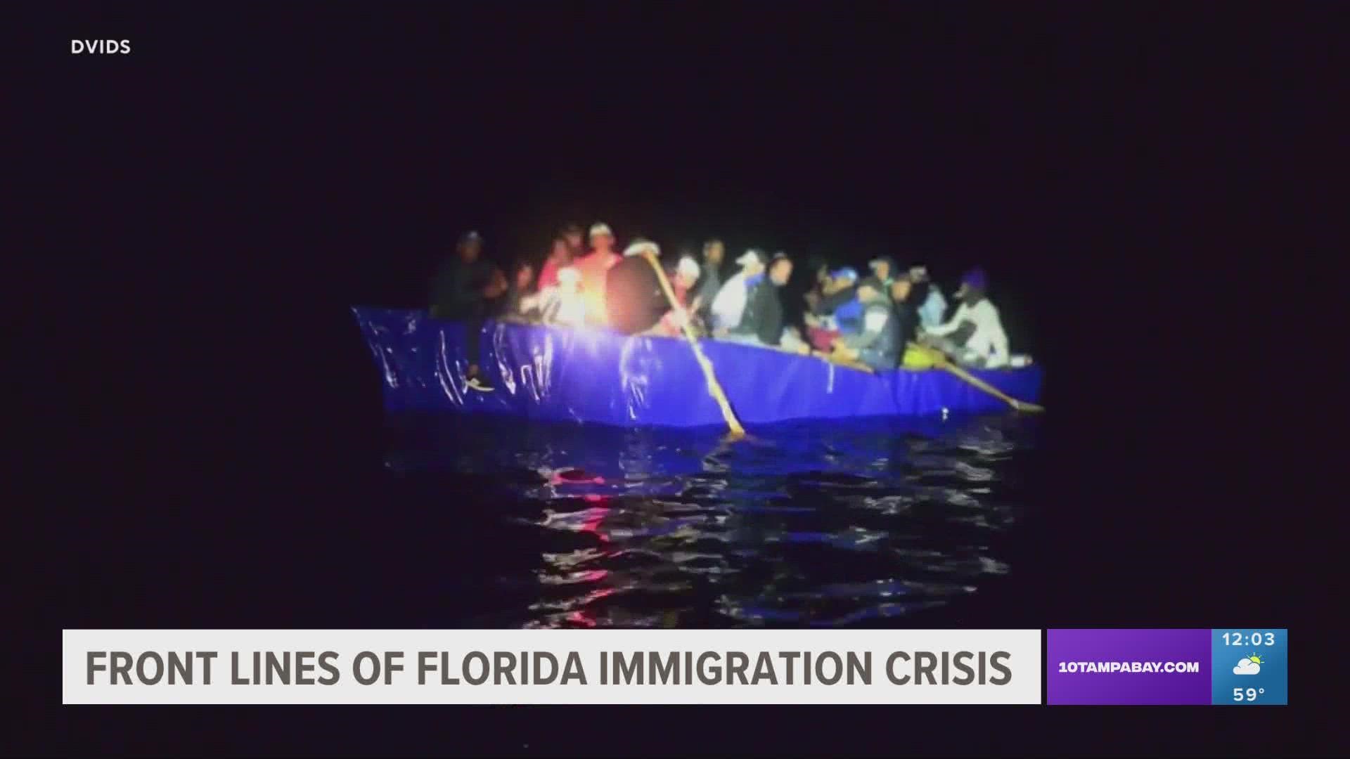 Hundreds of migrants fleeing Cuba and Haiti have made the dangerous 100-mile journey by boat to the Florida Keys.