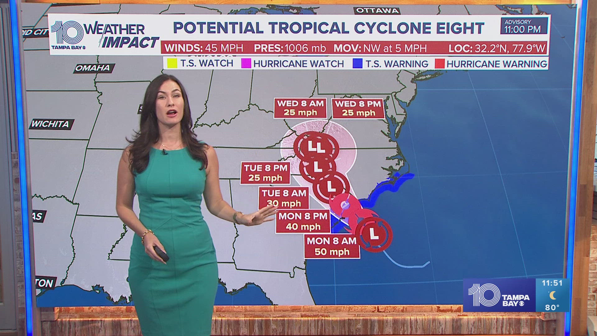 The disturbance is located about 125 miles east-southeast of Charleston, South Carolina.