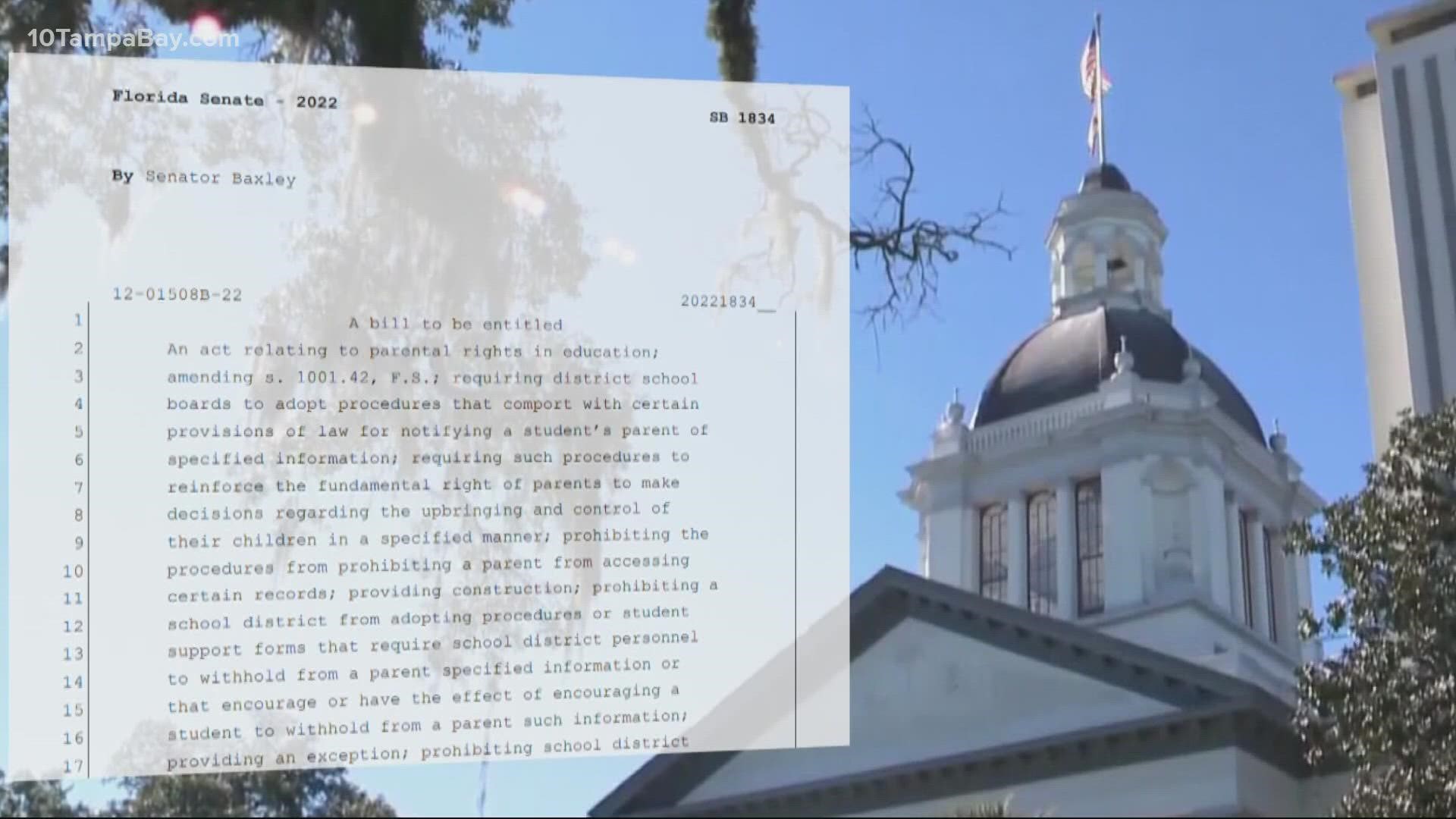 The bill prohibits instruction about sexual orientation or gender identity in pre-kindergarten through third grade – or in any way not deemed age-appropriate.