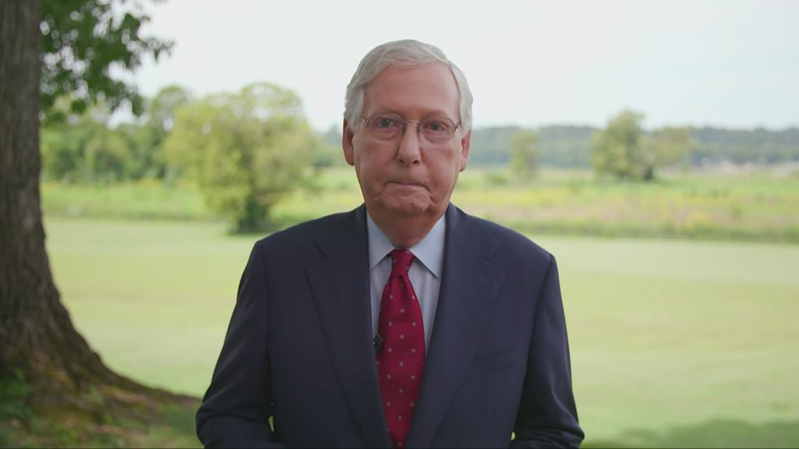 Senator Mitch McConnell gives remarks during the Republican National Convention