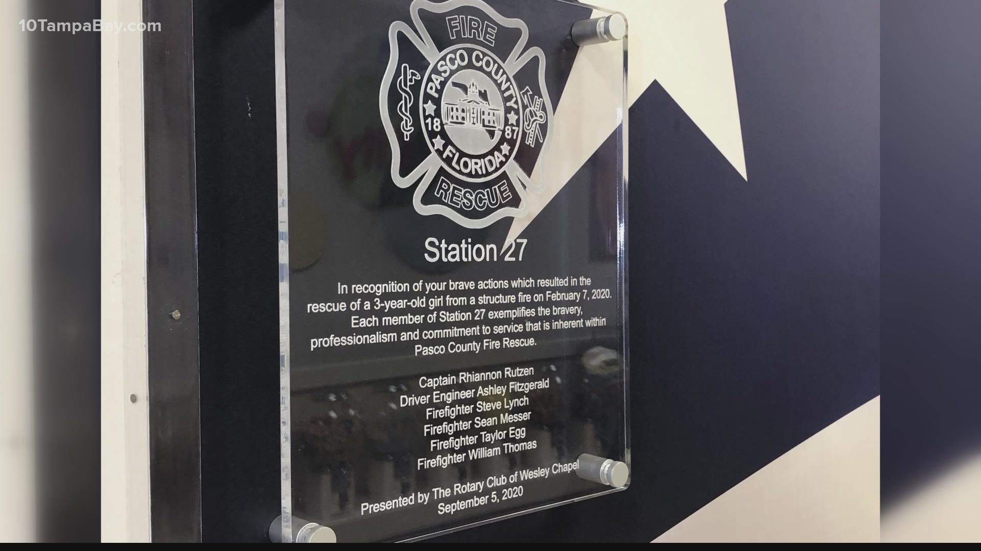 The Rotary Club of Wesley Chapel presented a Sept. 11 memorial plaque to Pasco County first responders.