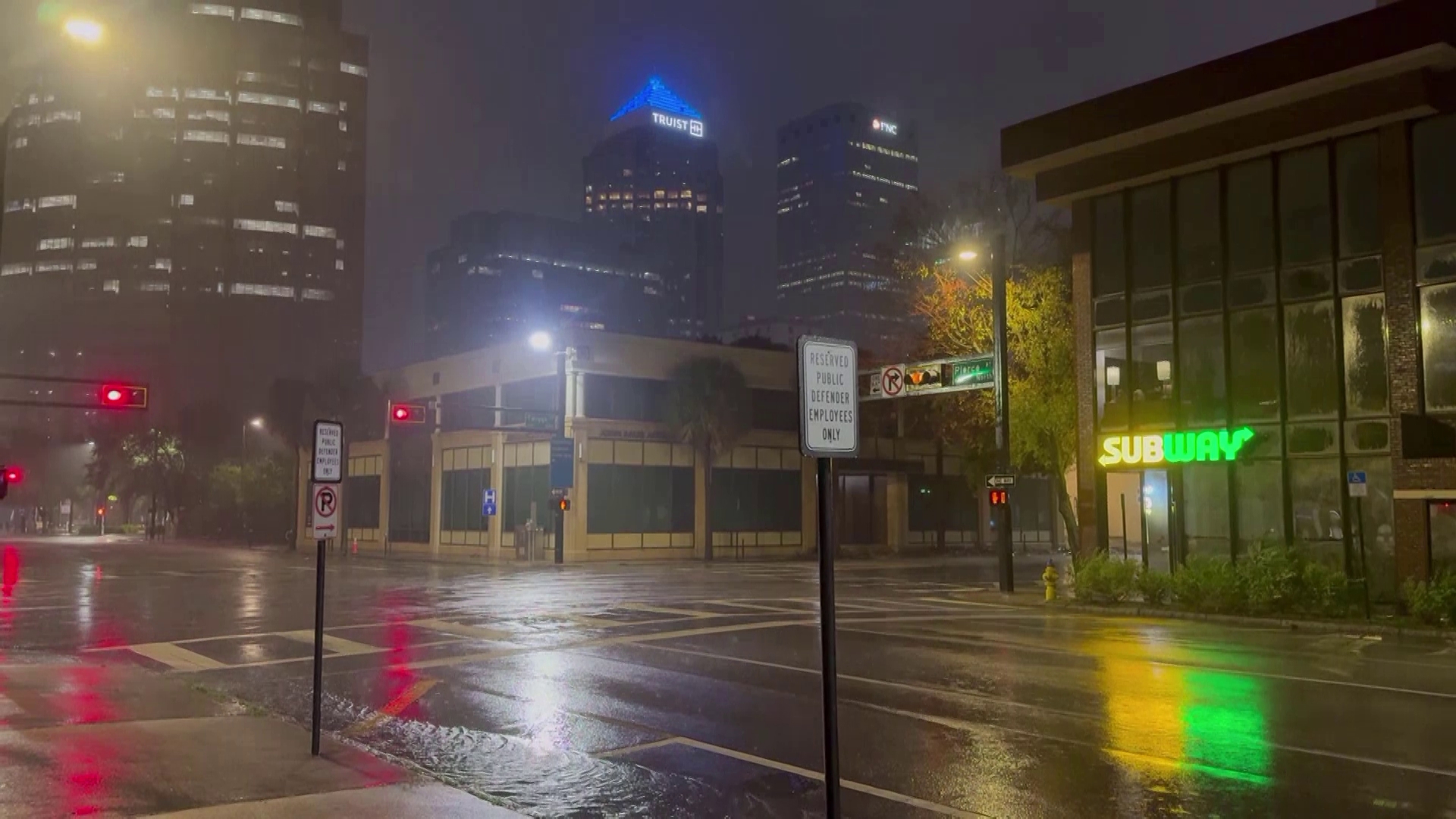 Rain drenches downtown Tampa as Hurricane Helene passes by Tampa Bay