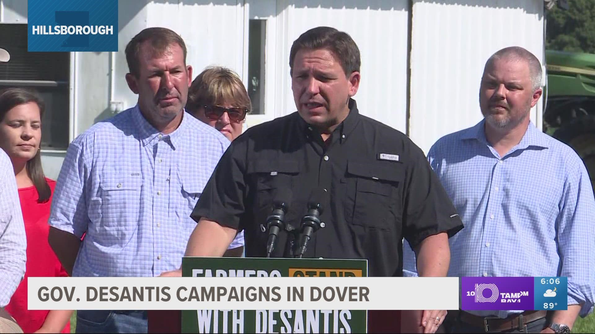 DeSantis made a stop in Hillsborough County's strawberry growers' stomping grounds.
