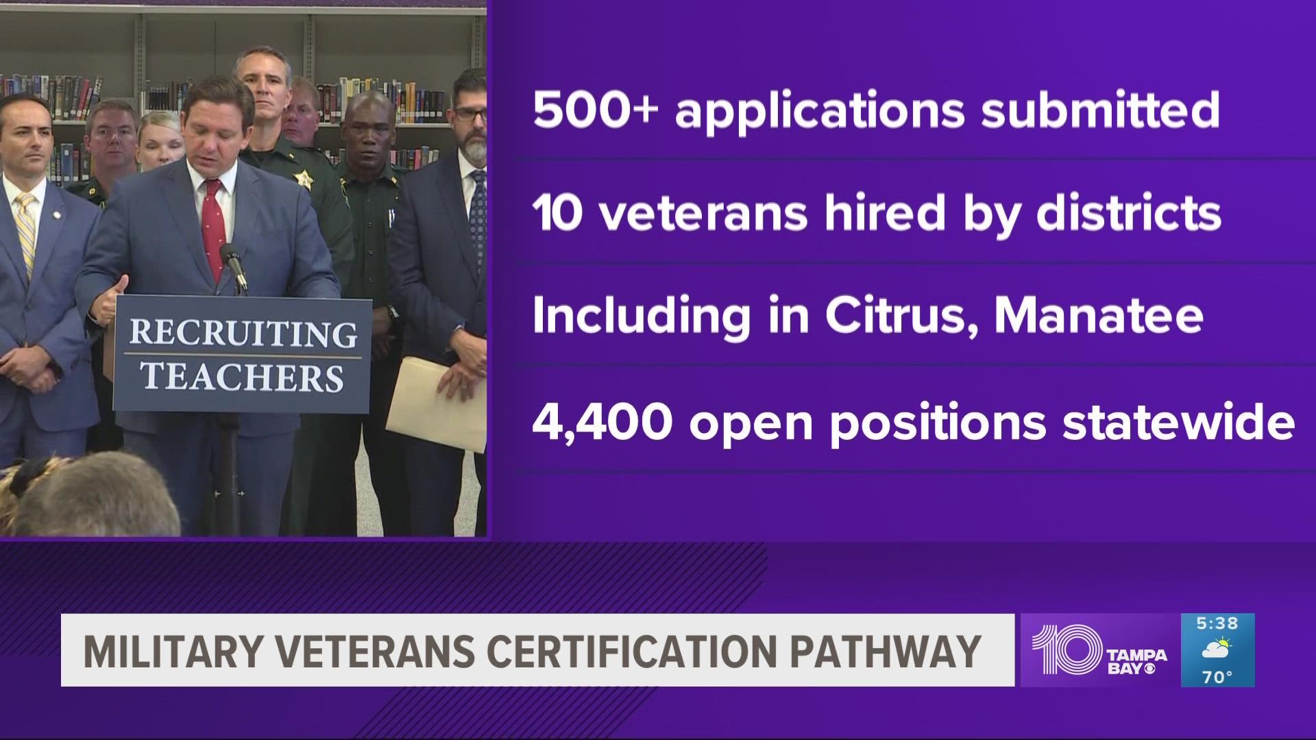 Military veterans who meet certain requirements can receive a five-year temporary teaching certificate.