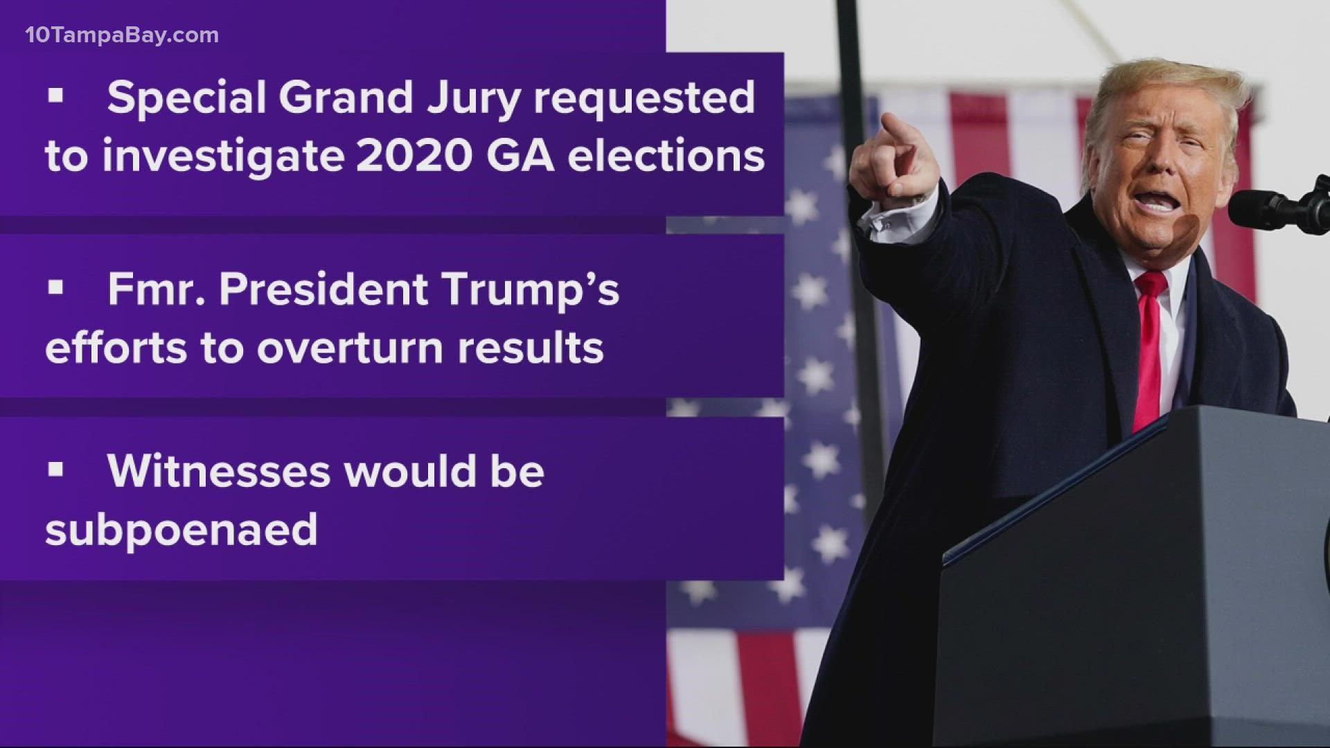 Fulton County District Attorney Fani Willis has been investigating the former president's efforts to overturn Georgia's 2020 election results.