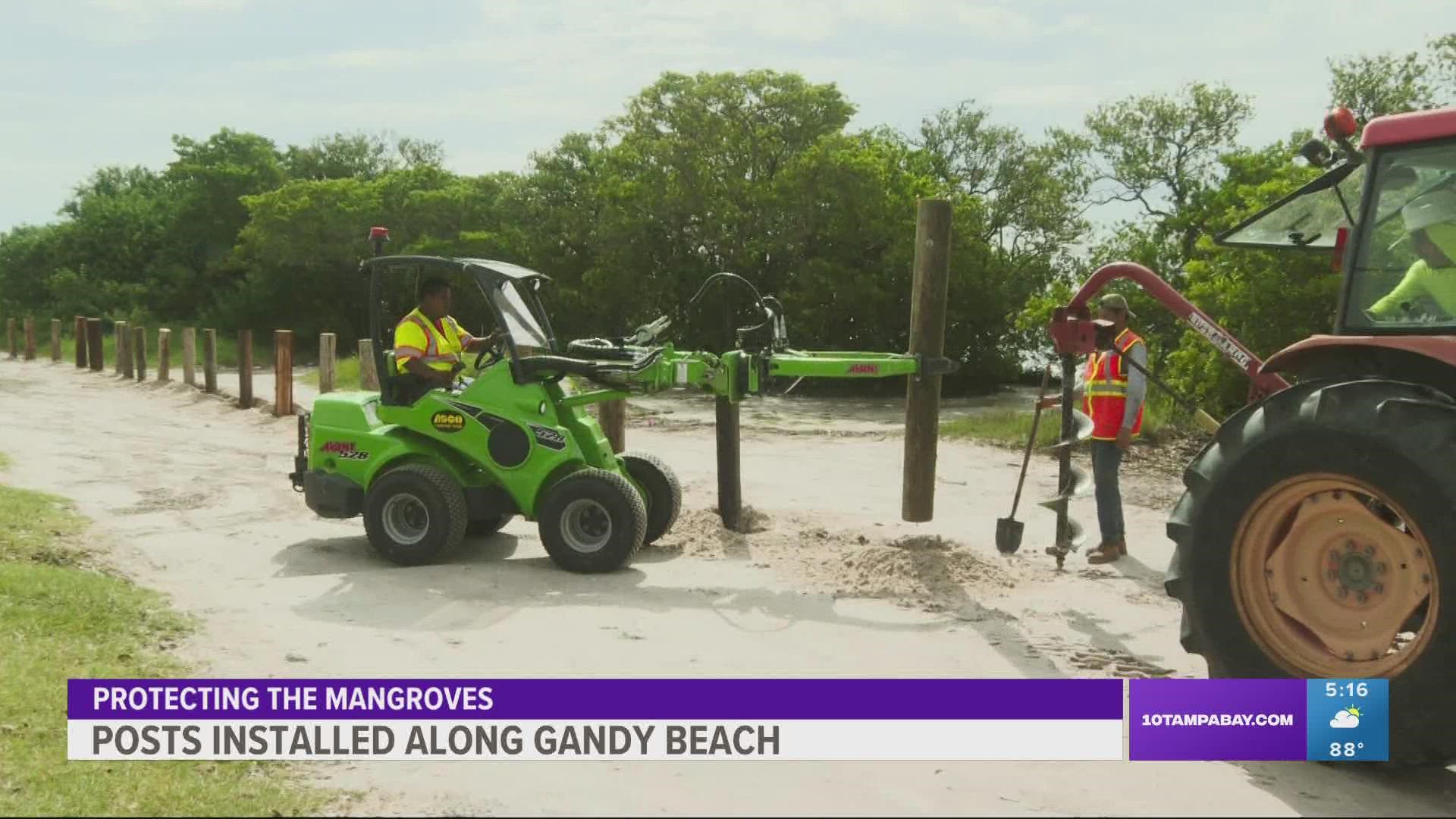 An average of 8,000 pounds of trash gets left behind on Gandy Beach each day. The new installations of posts hope to curb that problem.