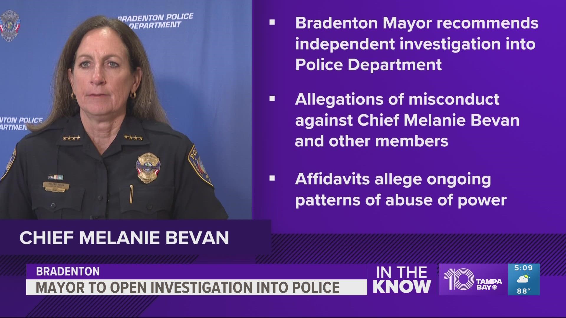 The recommendation also stems from allegations made in sworn affidavits, the Bradenton Herald reports.