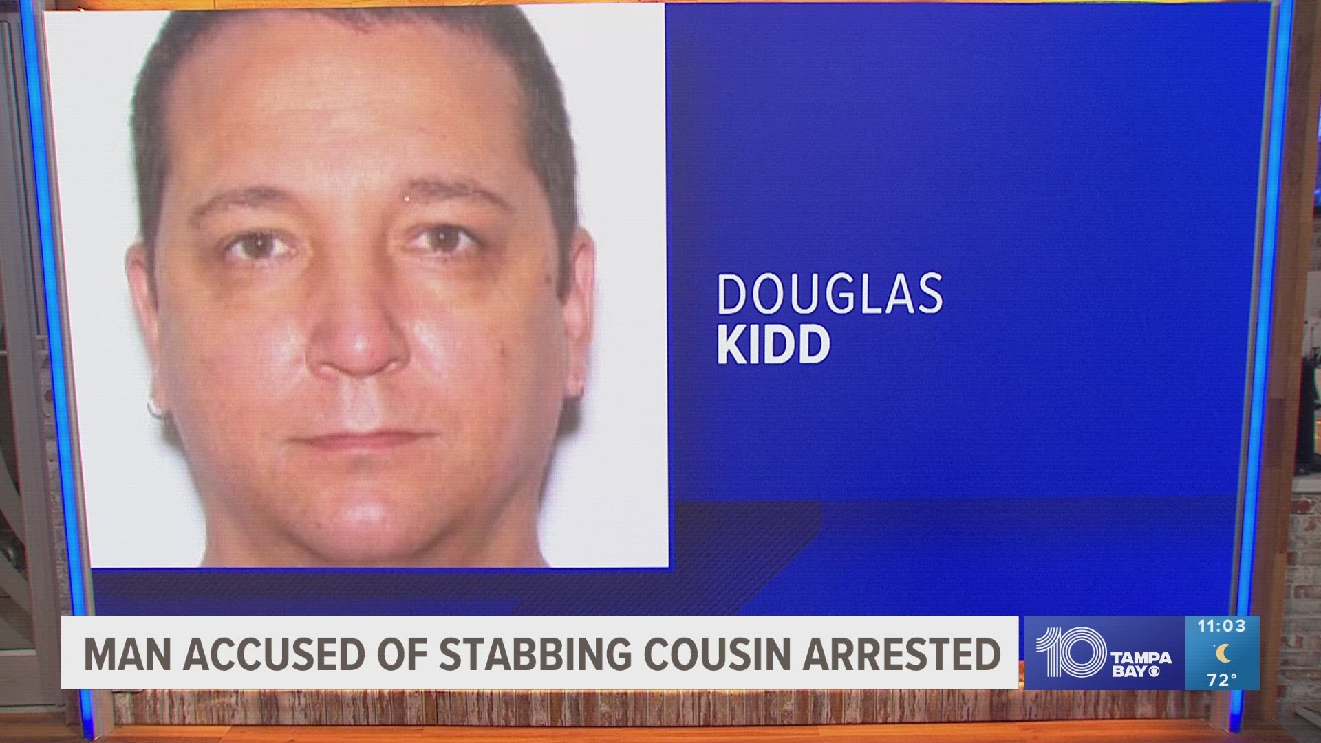 Douglas Kidd is accused of "violently" stabbing his cousin more than 15 times. It was a "miracle" she survived, police said.