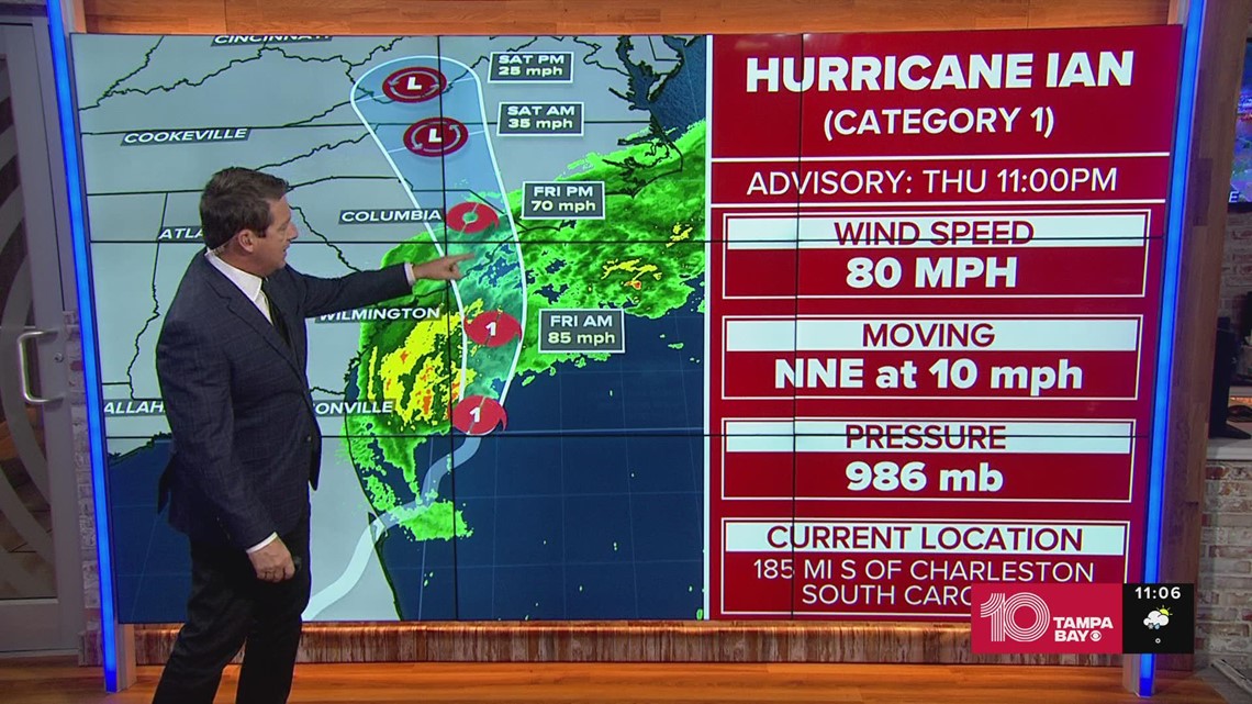 11 p.m. Thursday | Hurricane Ian out of FLorida, headed to South Carolina with 80-mph winds