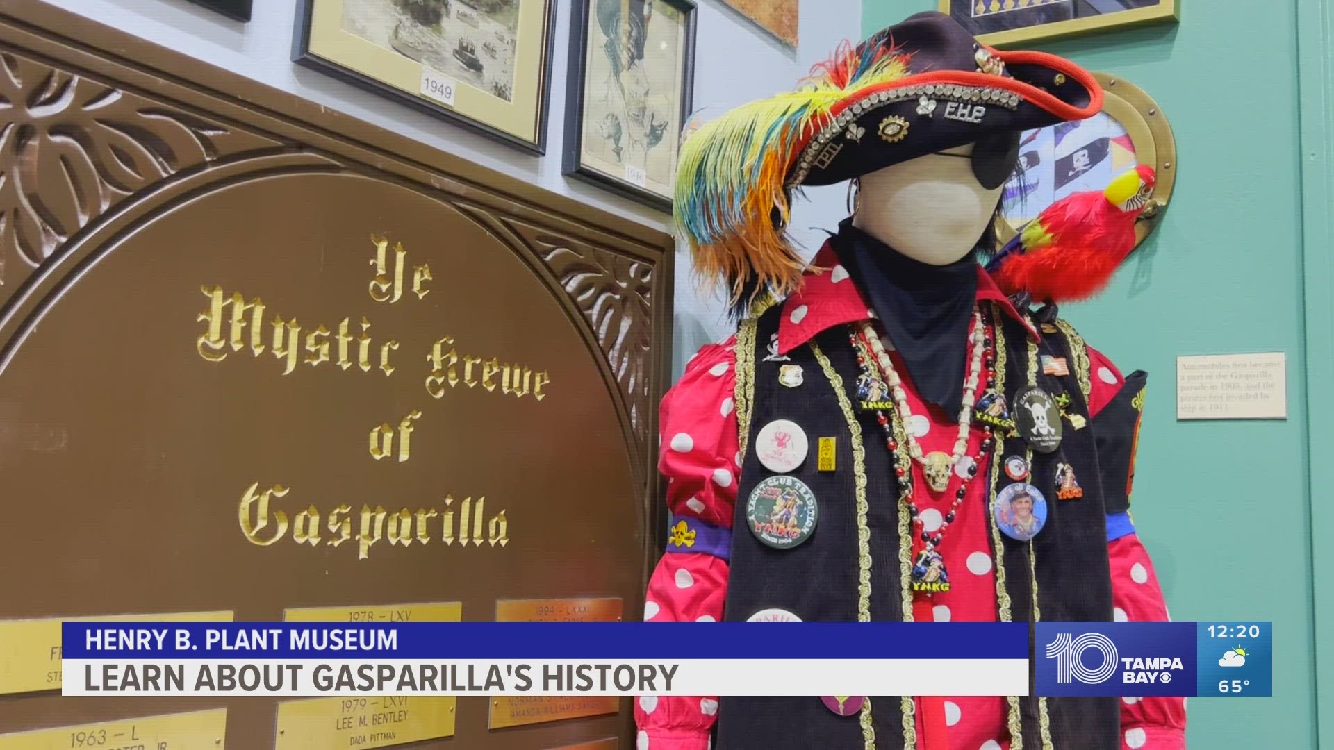 The exhibit features historical items from 1933's Gasparilla celebrations, the same year the museum was founded and the University of Tampa was founded.