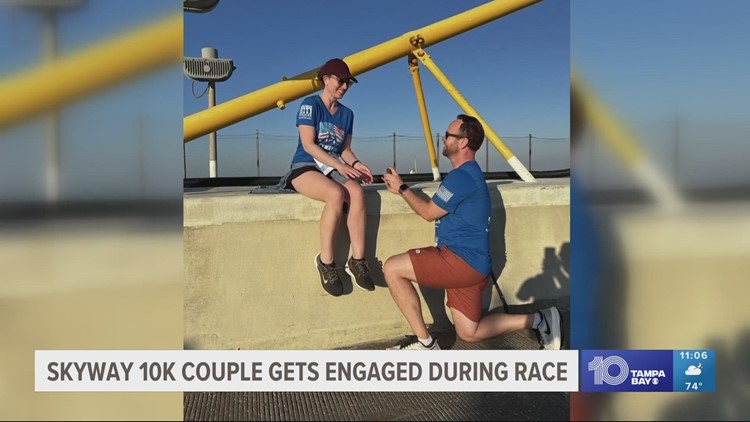 Skyway 10K runner proposes at bridge midspan during race