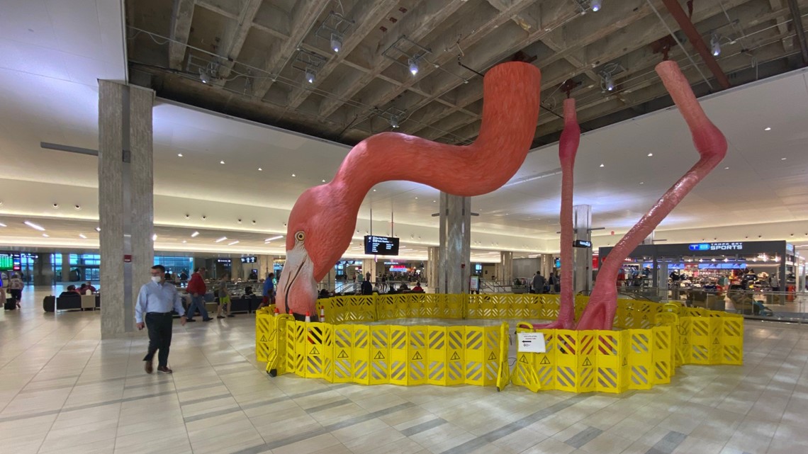 Flamingo at Tampa airport goes up in pieces | wtsp.com