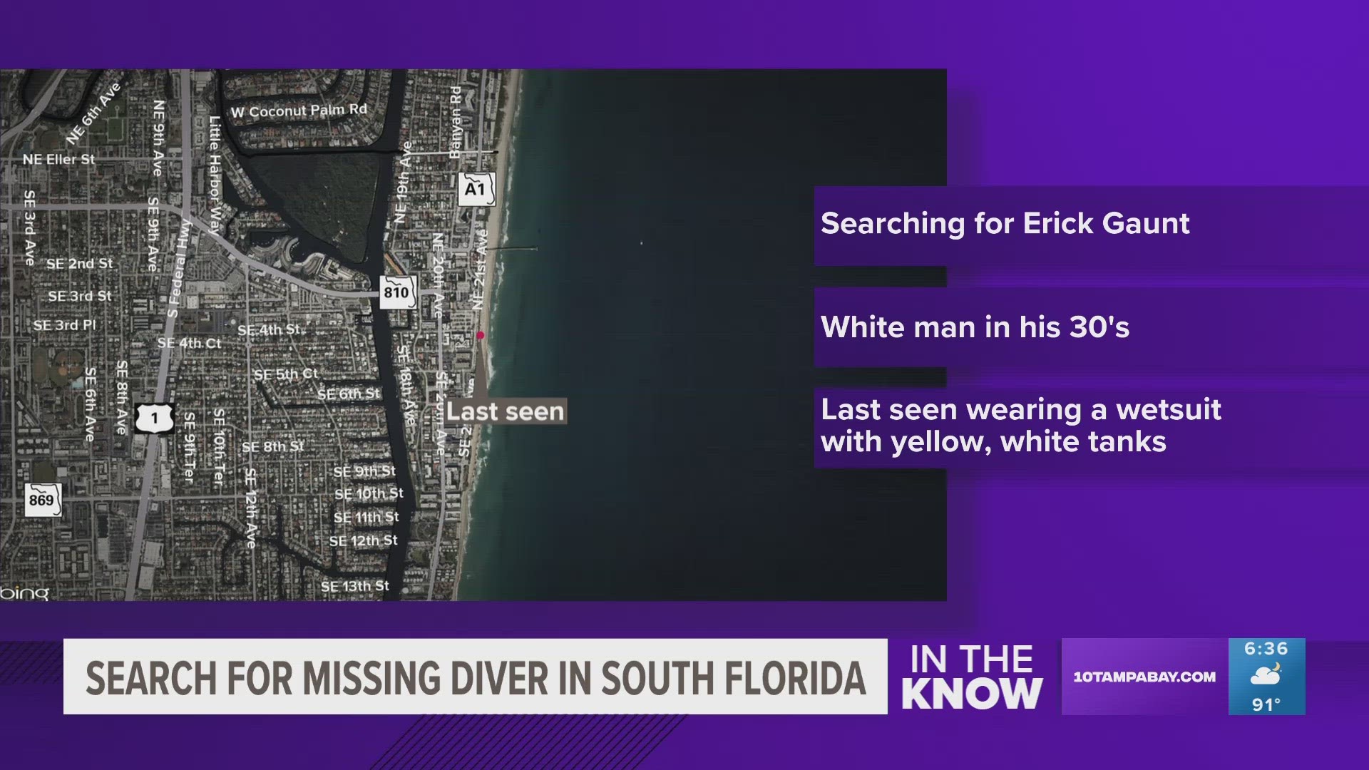 In a Twitter post, the Coast Guard said air and surface crews plan to continue their search for  Erick Gaunt throughout Sunday.