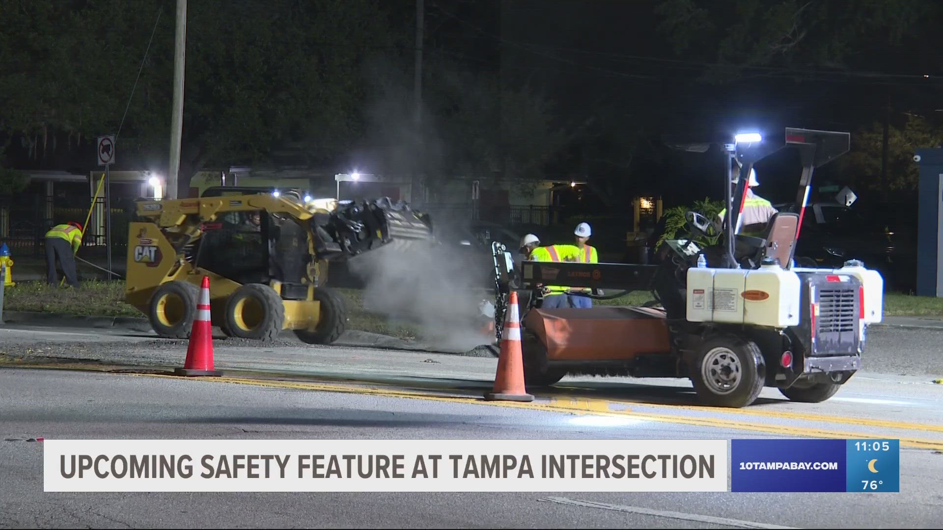 Crews are working to place speed tables on the intersection of Lois Avenue and Bay to Bay Boulevard.